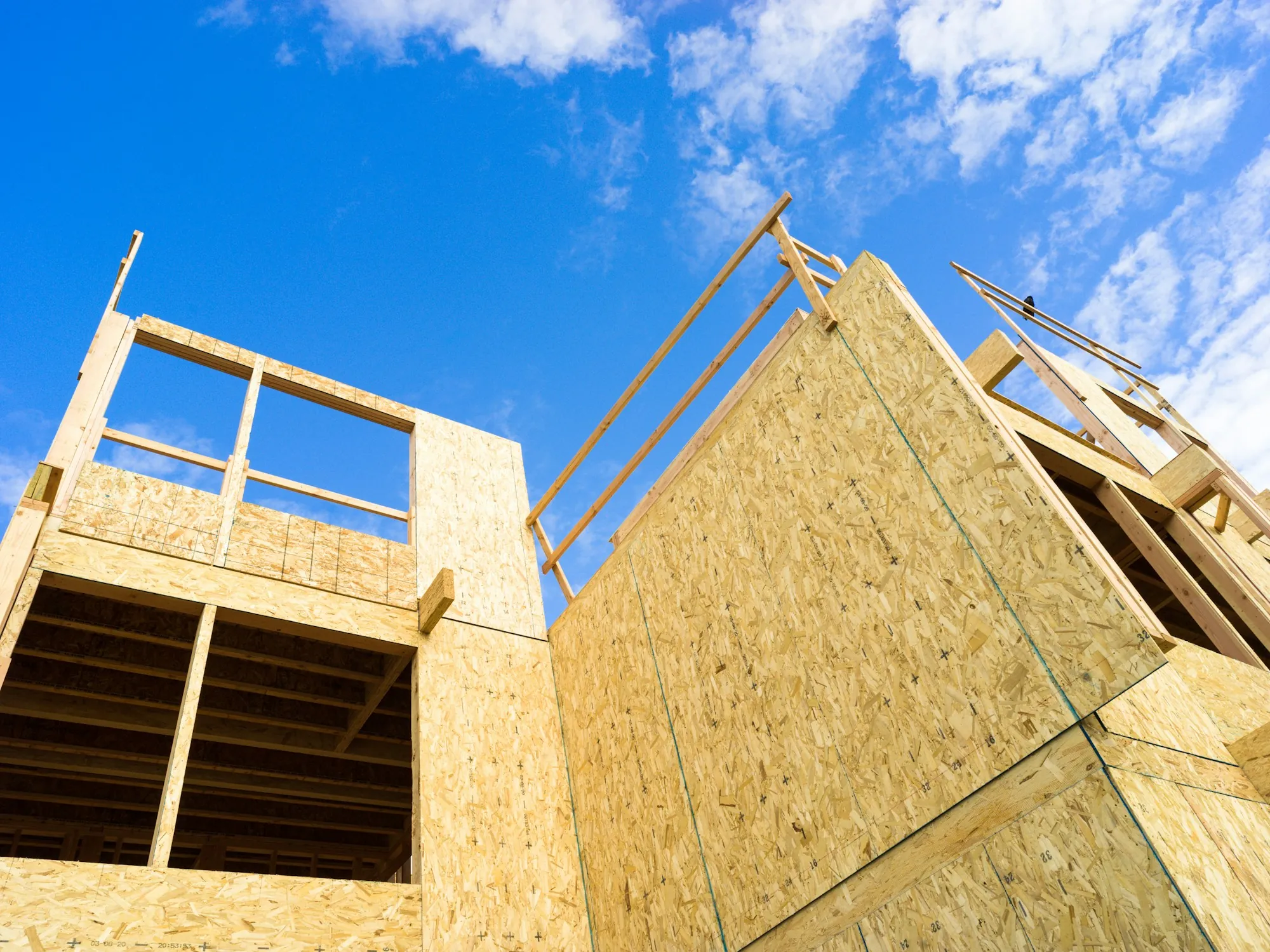 Framed walls of a house under construction